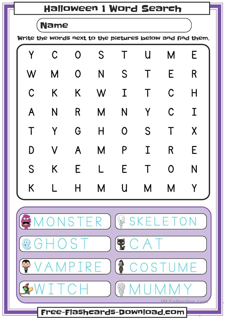 Halloween Word Search 1 - English Esl Worksheets For
