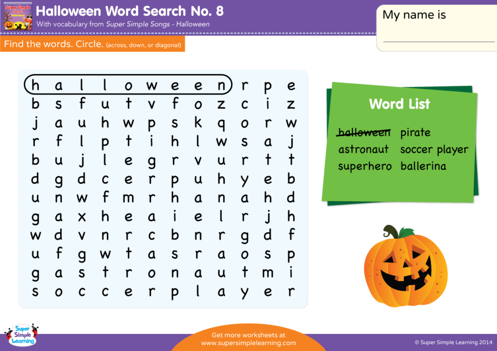 Halloween Word Search #8   Super Simple