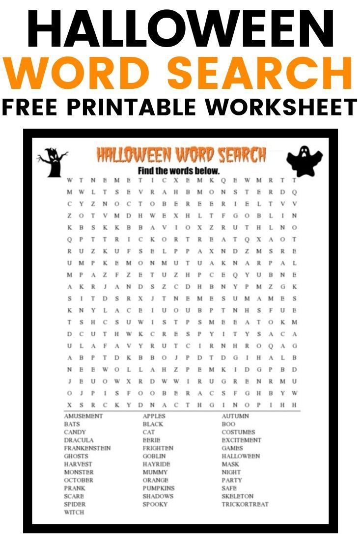 Halloween Word Search Free Printable Worksheet. Download For