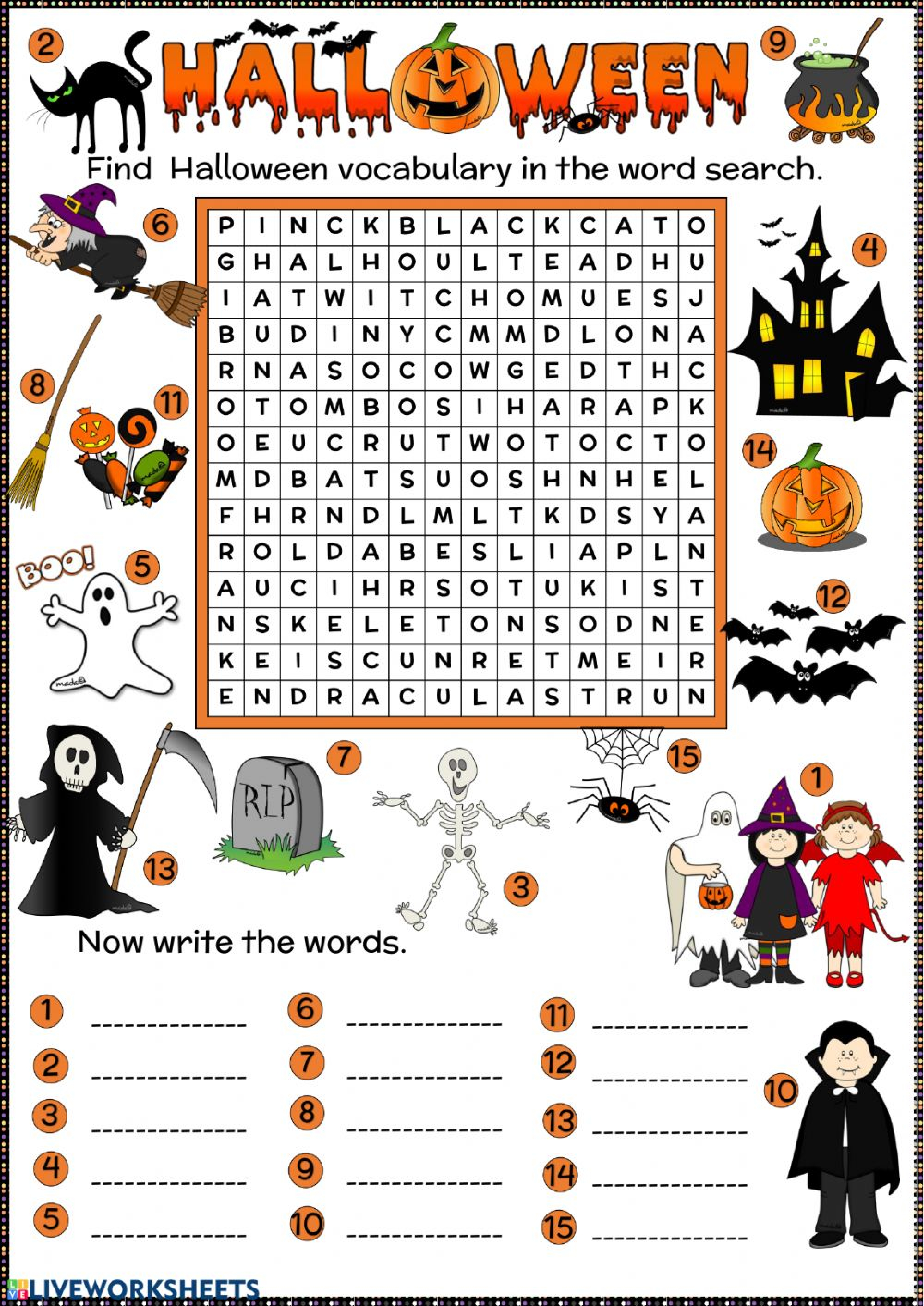 Halloween Word Search Interactive Worksheet Esl Vocabulary