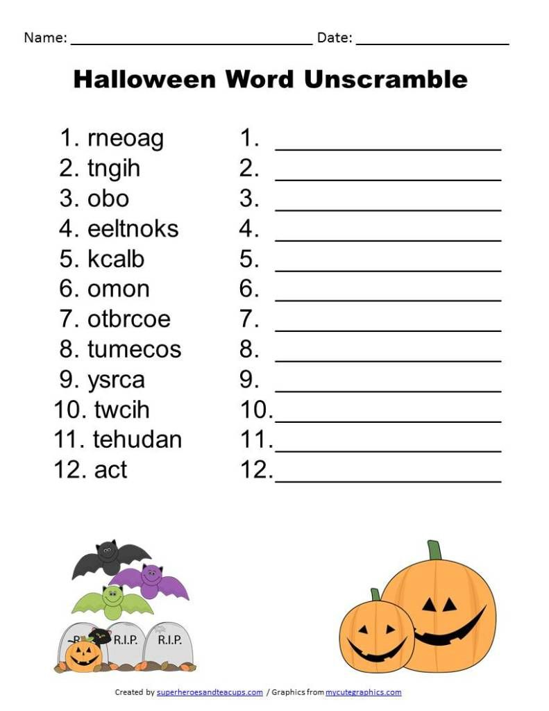 Halloween Word Unscramble Free Printable | Superheroes And