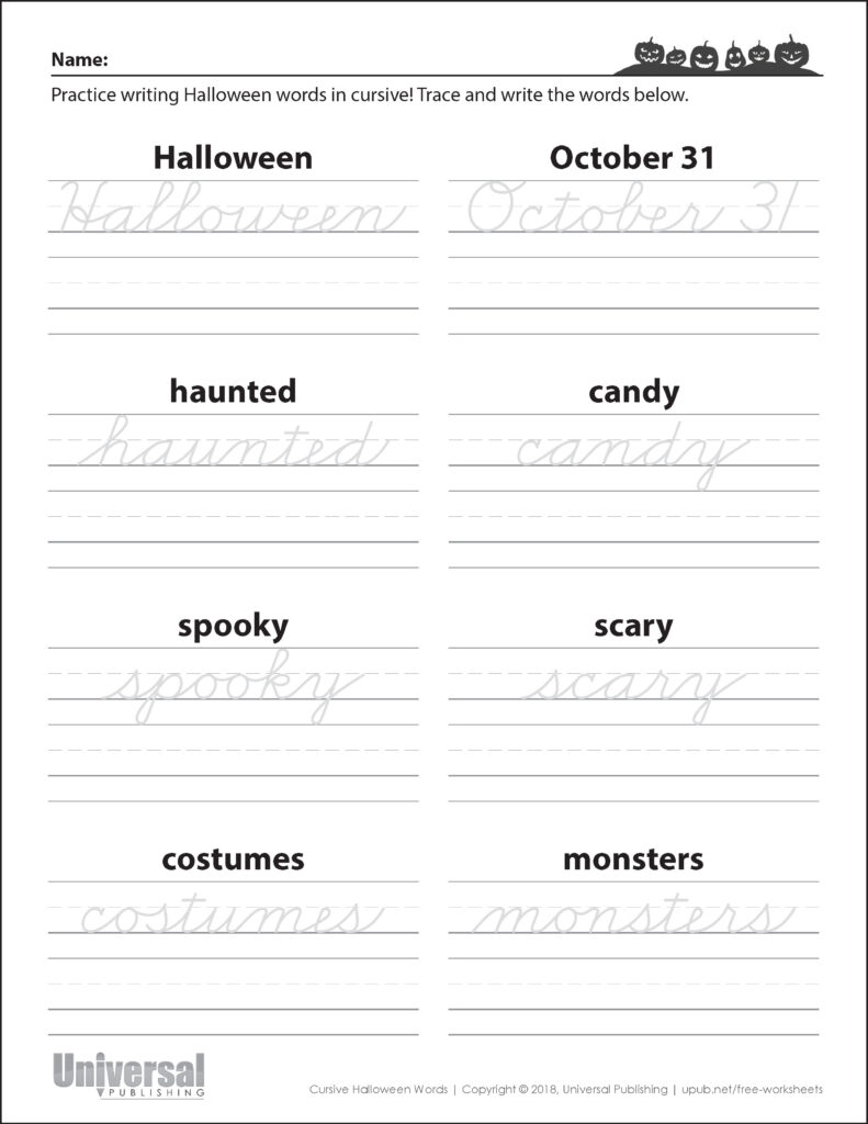 Halloween Words Cursive   Universal Publishing Blog