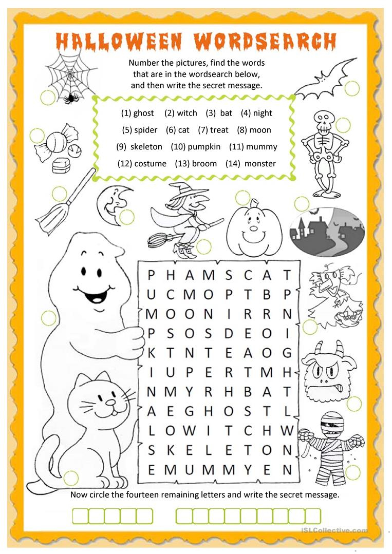 Halloween Wordsearch - English Esl Worksheets For Distance