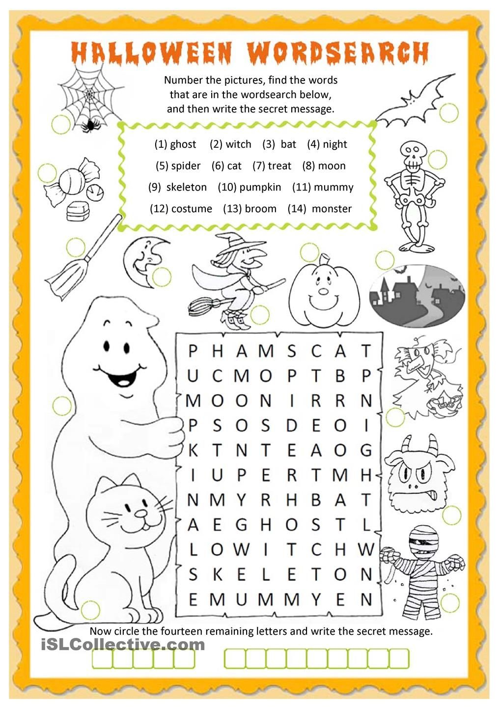 Halloween Wordsearch Worksheet - Free Esl Printable
