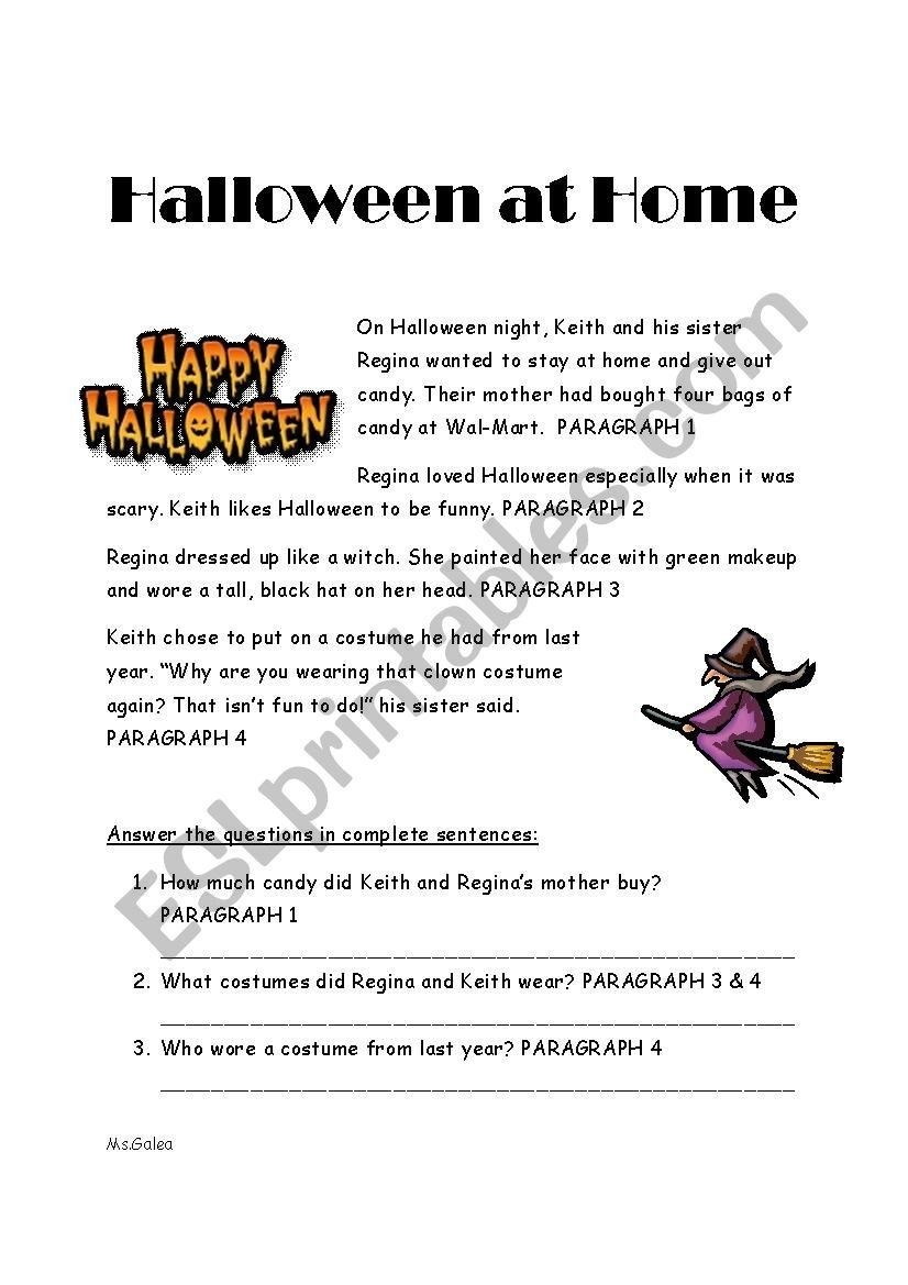 Halloween Worksheets Reading Comprehension English