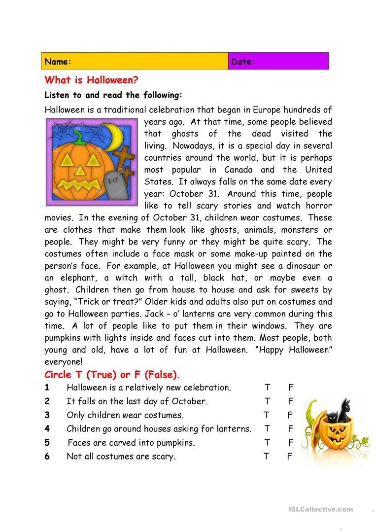 Halloween Worksheets Reading Comprehension What Is Halloween