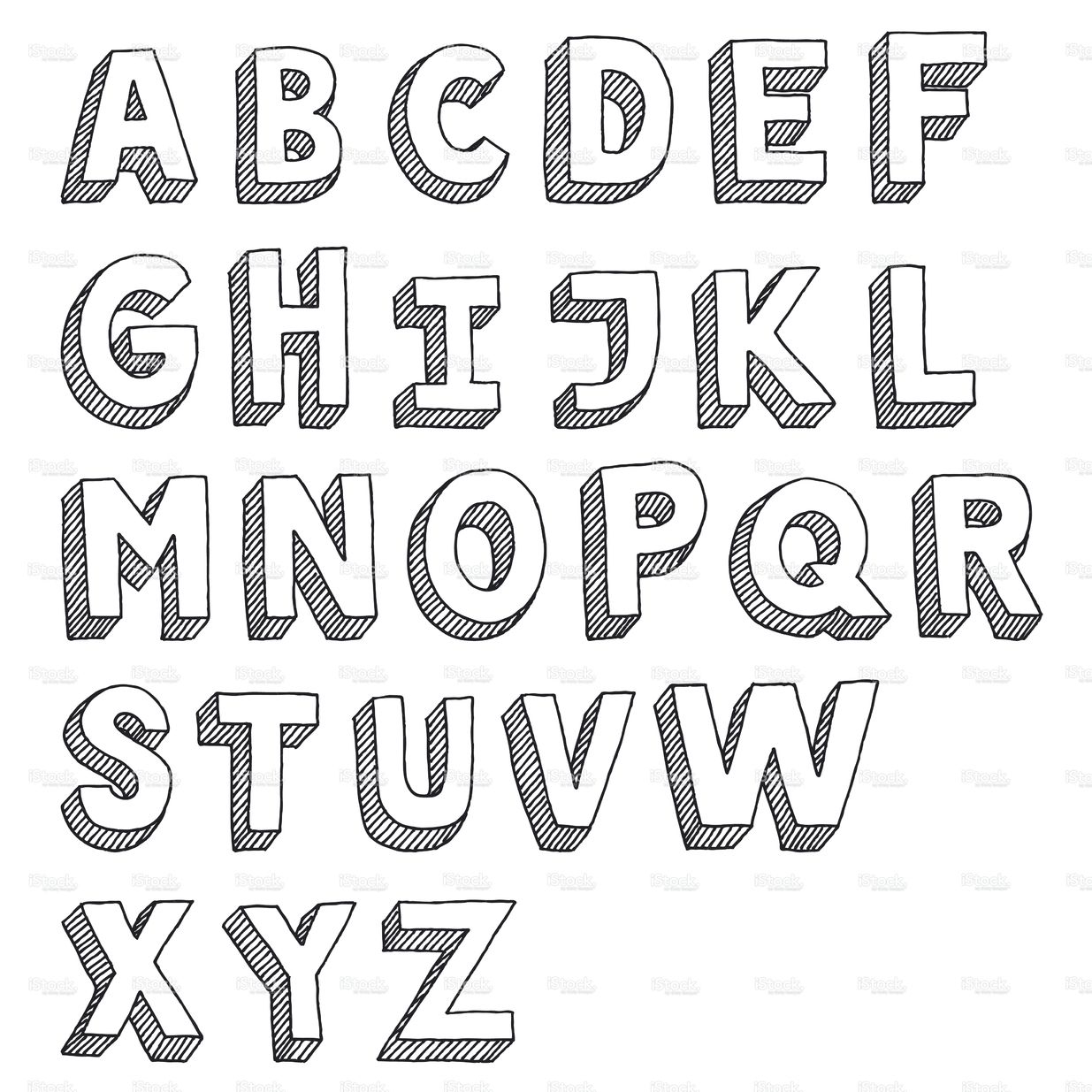 Hand-Drawn Vector Drawing Of An Sans Serif Alphabet -Capital