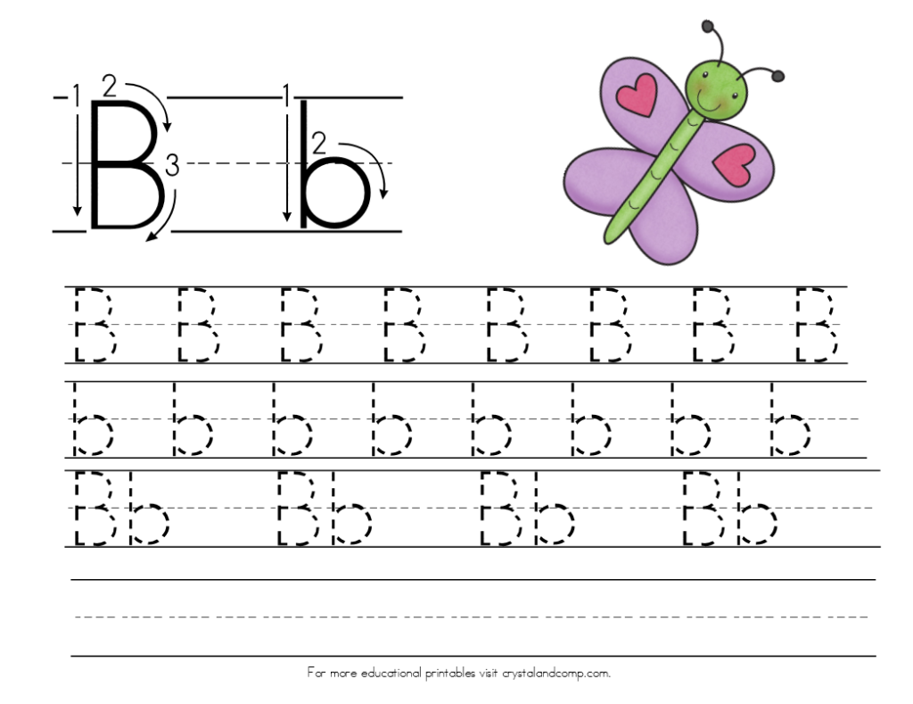 Handwriting Practice For Kids: B Is For Butterfly In Letter B Tracing Printable