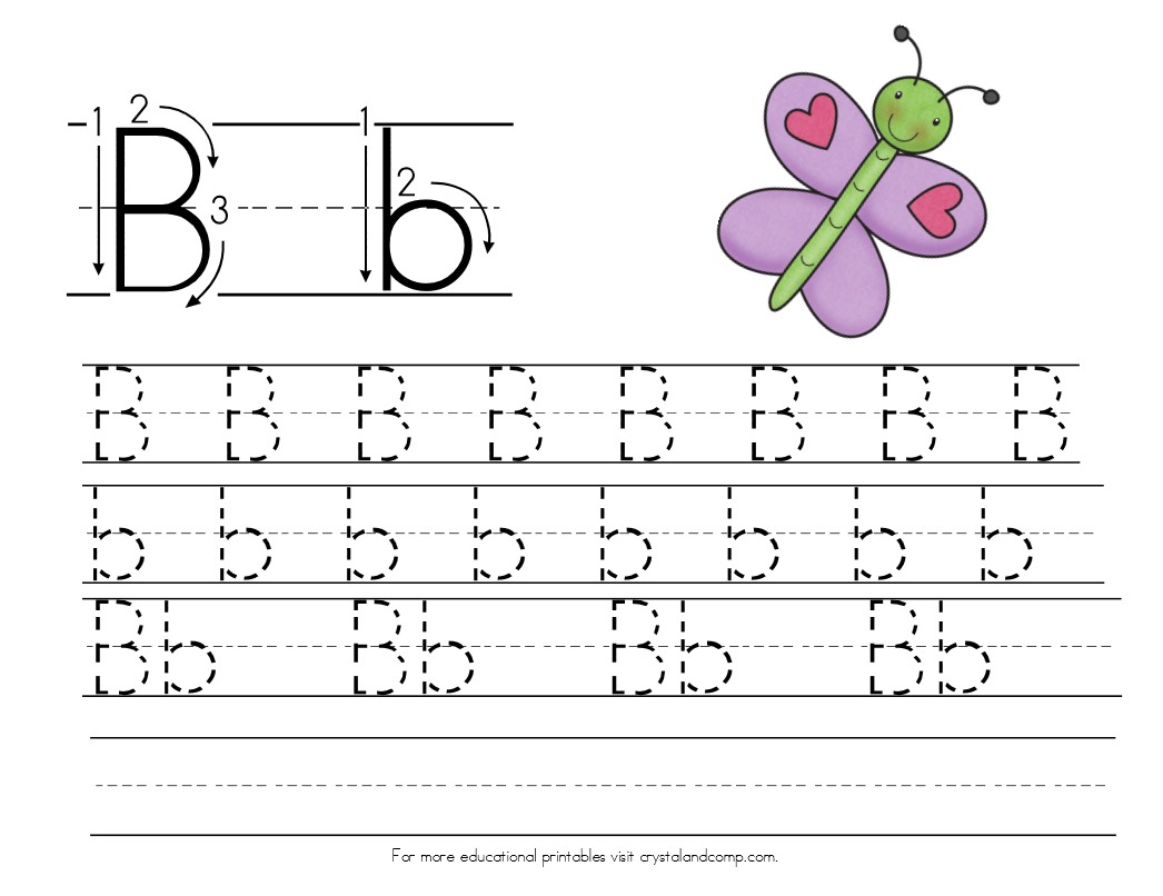 Handwriting Practice For Kids: B Is For Butterfly in Letter B Tracing Printable