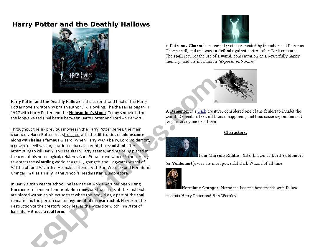 Harry Potter And The Deathly Hallows - Esl Worksheetmmblack