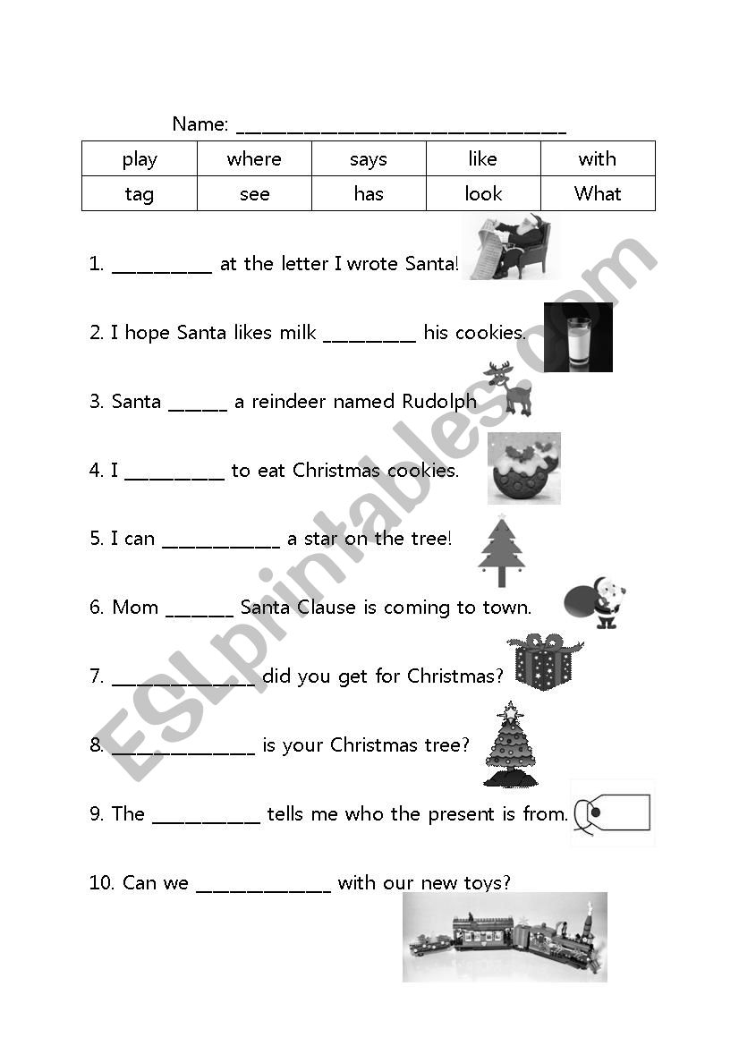 Helper Word Christmas Fill-In-The-Blank - Esl Worksheet