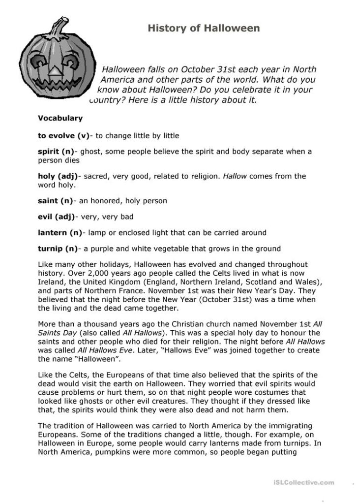 History Of Halloween   English Esl Worksheets For Distance