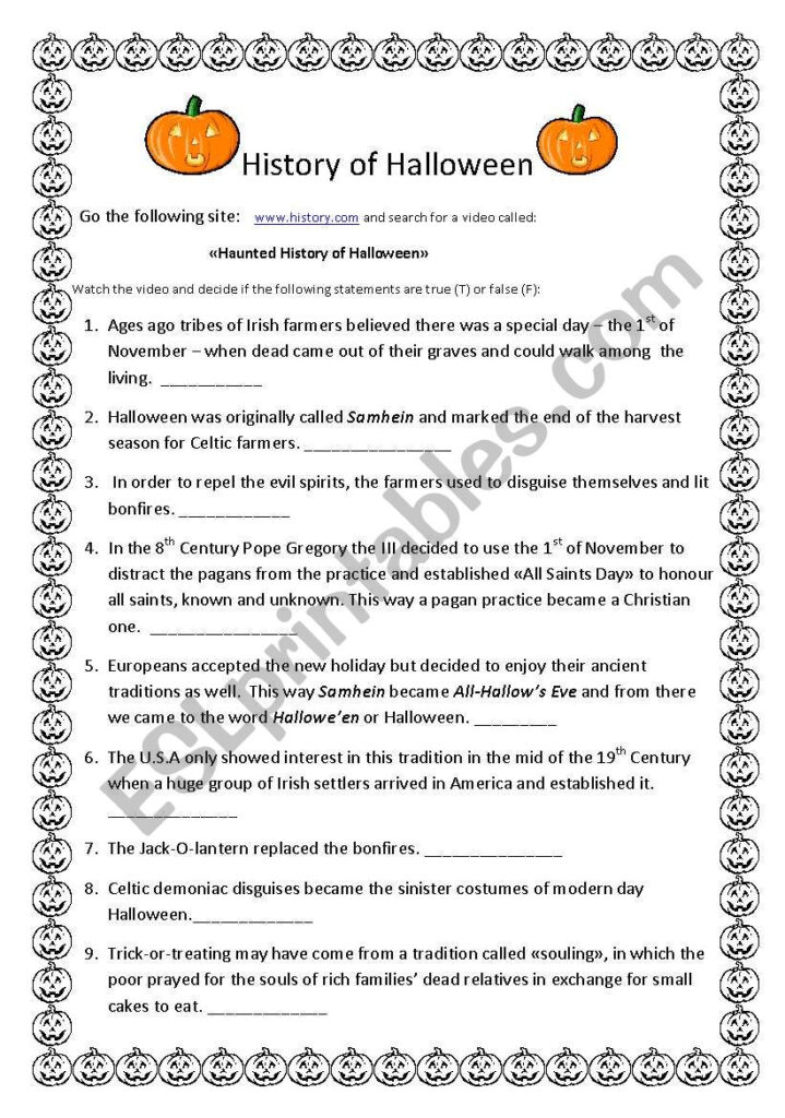 History Of Halloween   Esl Worksheetanyataide