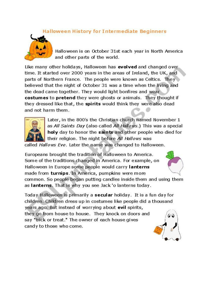 History Of Halloween Reading Activity, Conversation, And