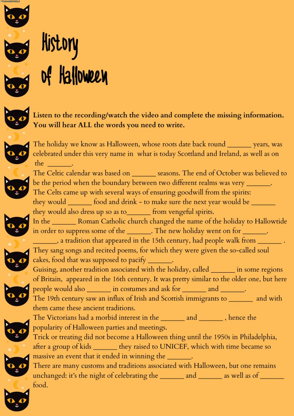 History Of Halloween Worksheet