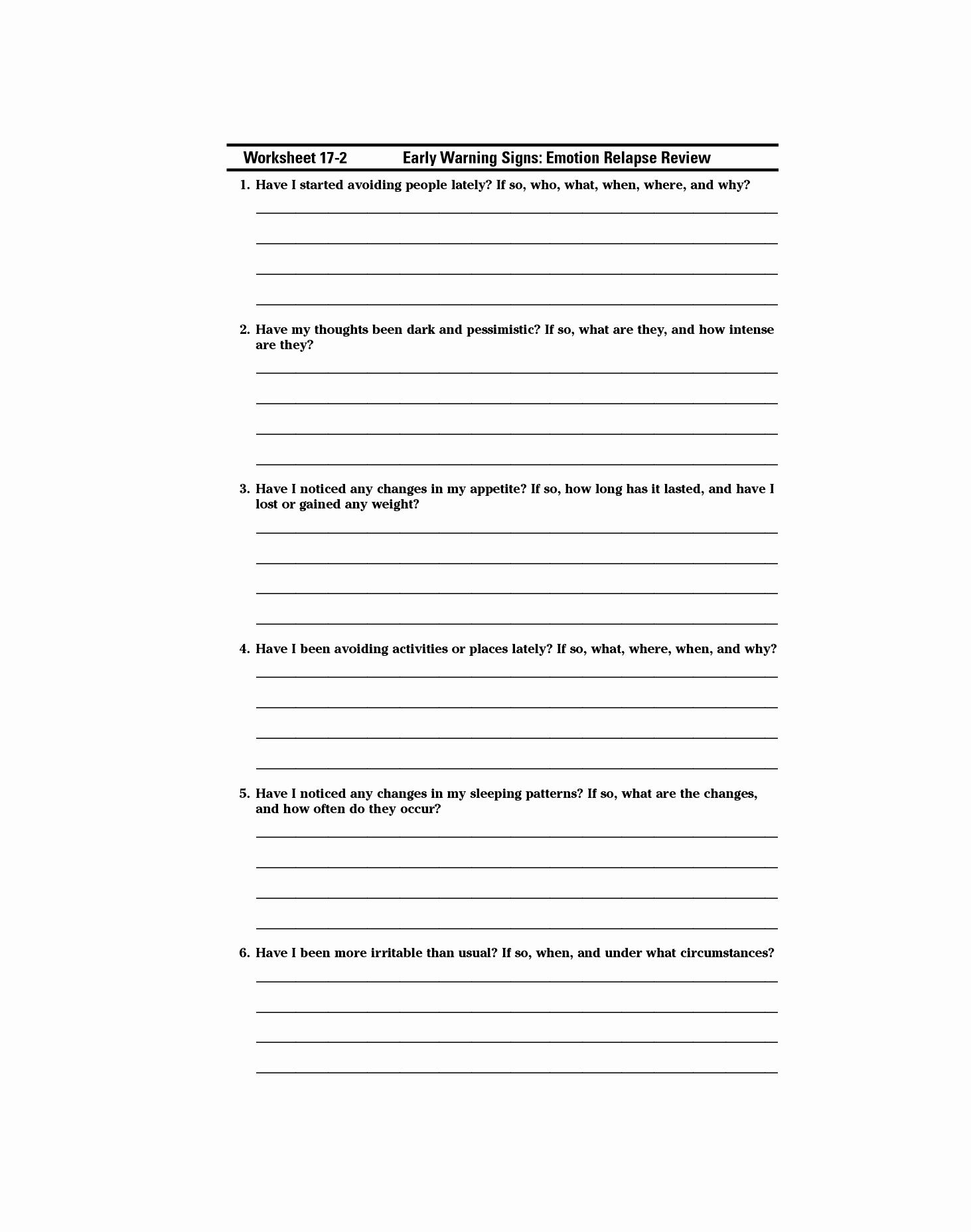 Holiday Relapse Prevention Plan Worksheets | Printable