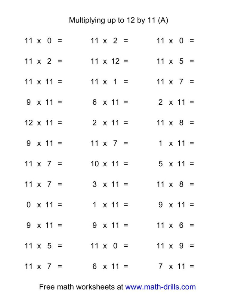 Horizontal Multiplication Facts Questionsmixed