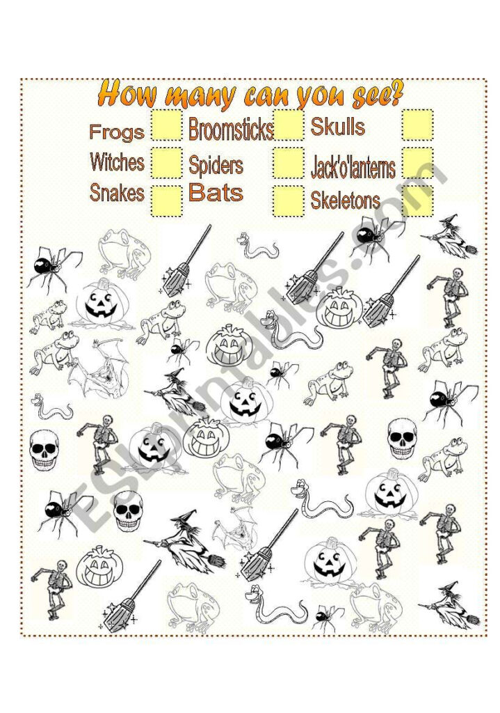 How Many Halloween Pictures Can You See?   Esl Worksheet