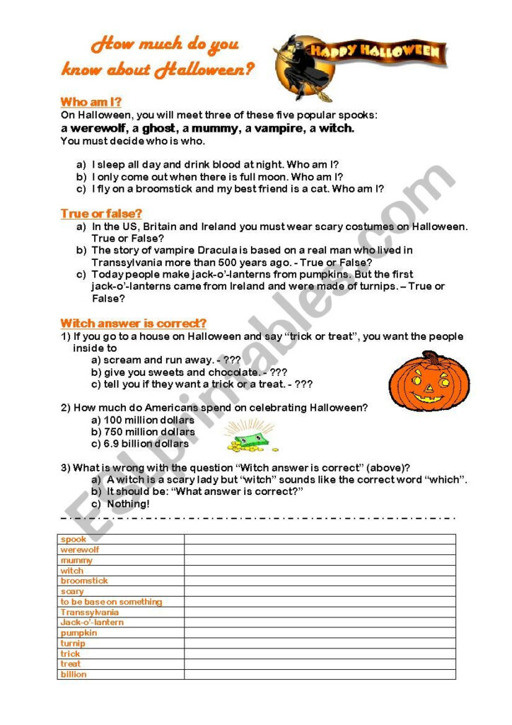 How Much Do You Know About Halloween?   Esl Worksheetr