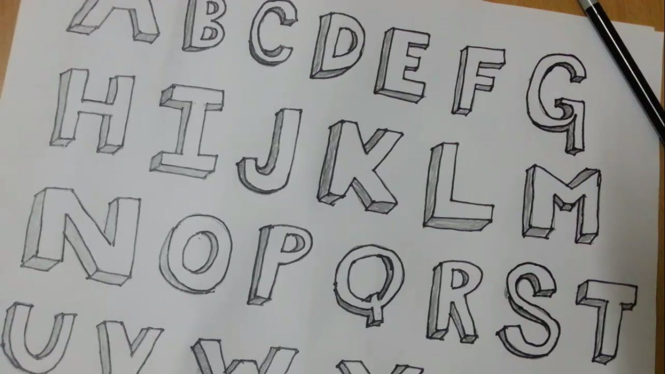How To Draw Alphabet Letters A - Z In 3D In 2020 | Lettering