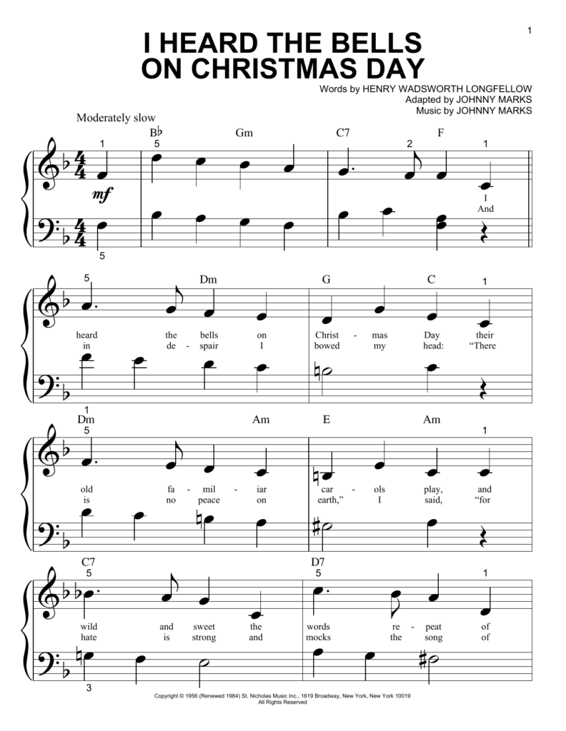 I Heard The Bells On Christmas Day (Big Note Piano)   Sheet Music