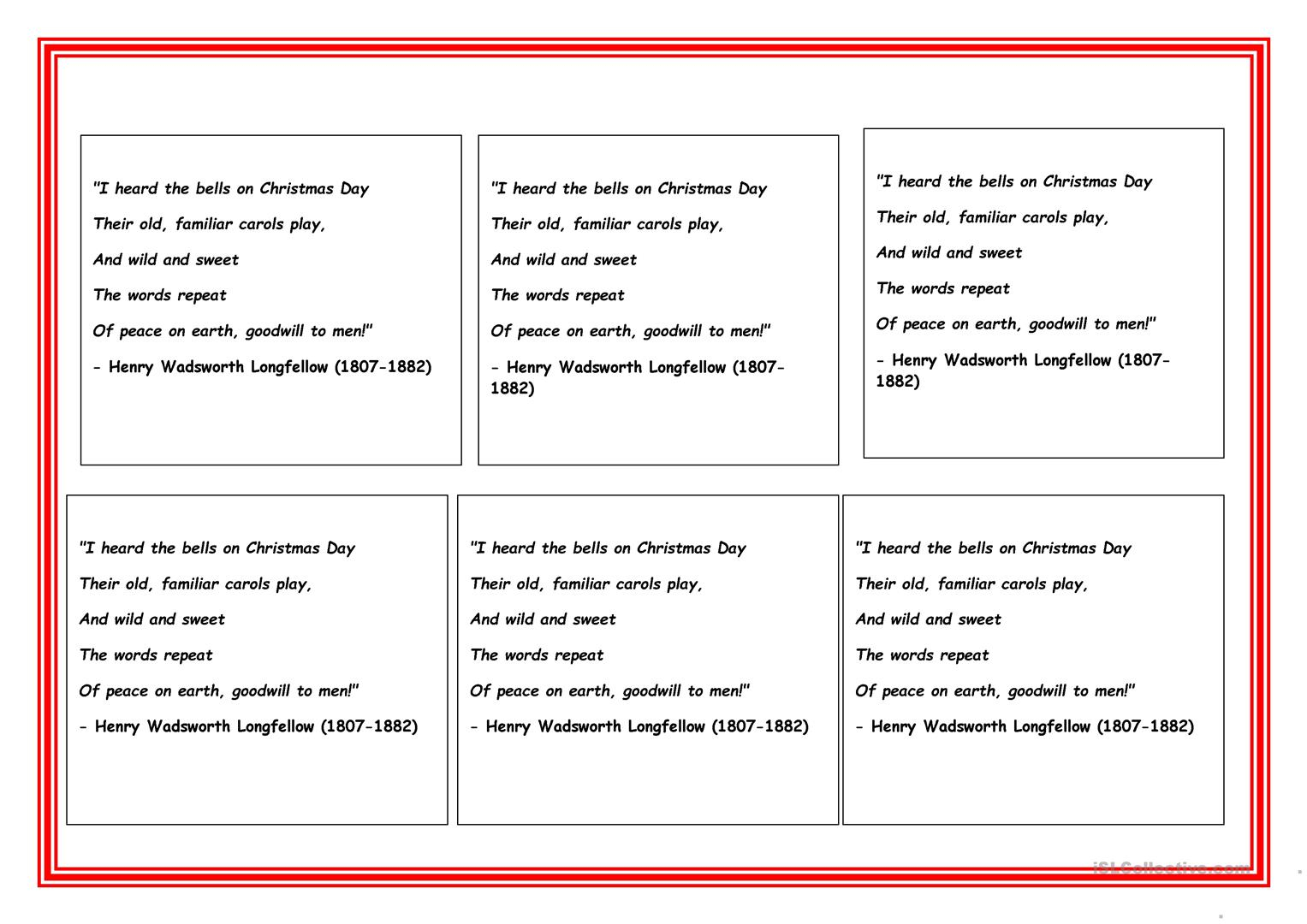 I Heard The Christmas Bell  - English Esl Worksheets For