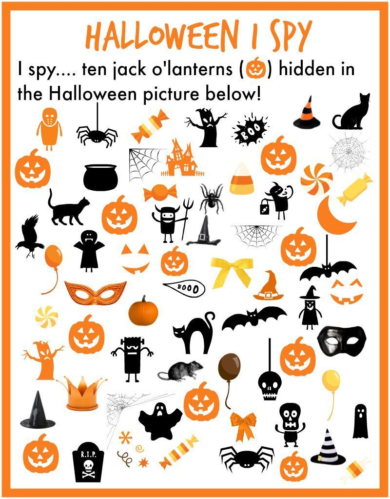 I Spy Halloween Printable. Find 10 Pumpkins Hidden In The