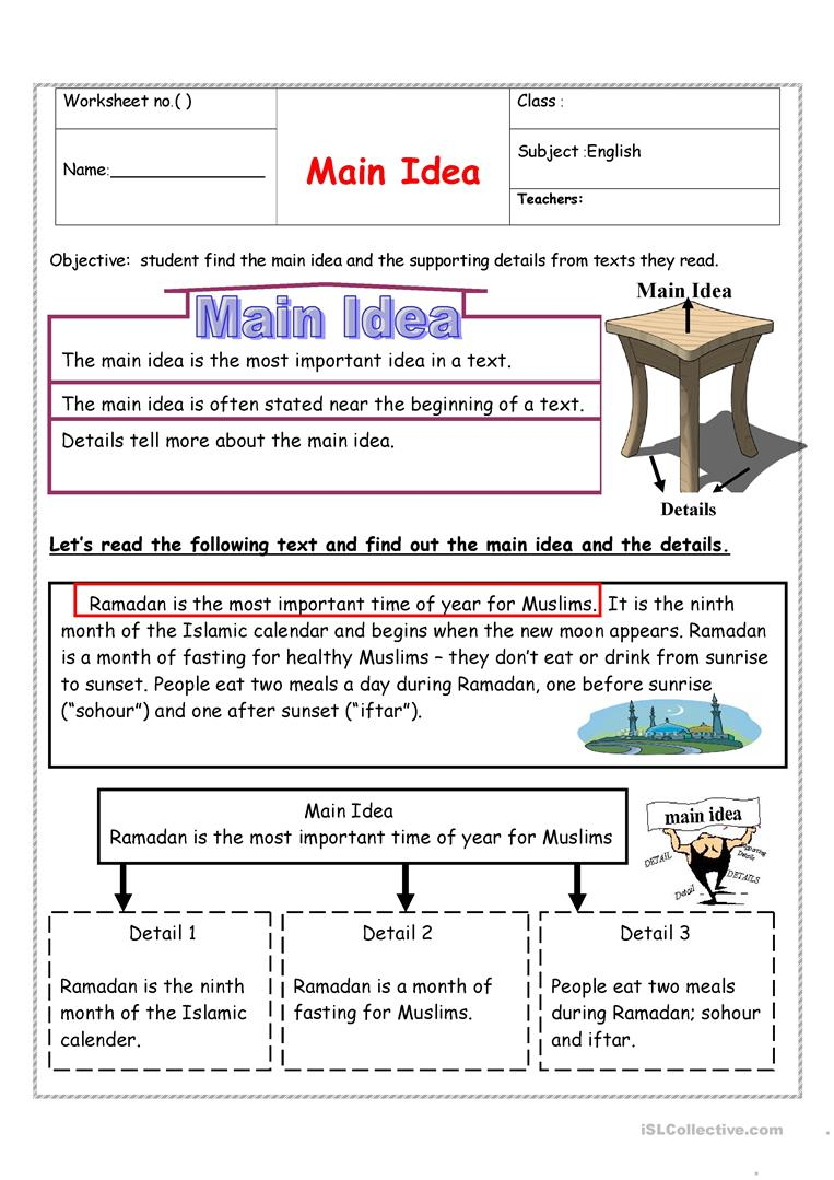 Identifying Main Idea English Esl Worksheets For Distance