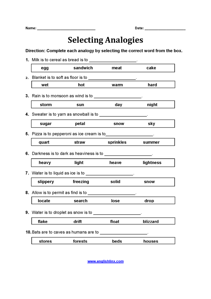 Image Result For Analogies Worksheet | Learning Worksheets