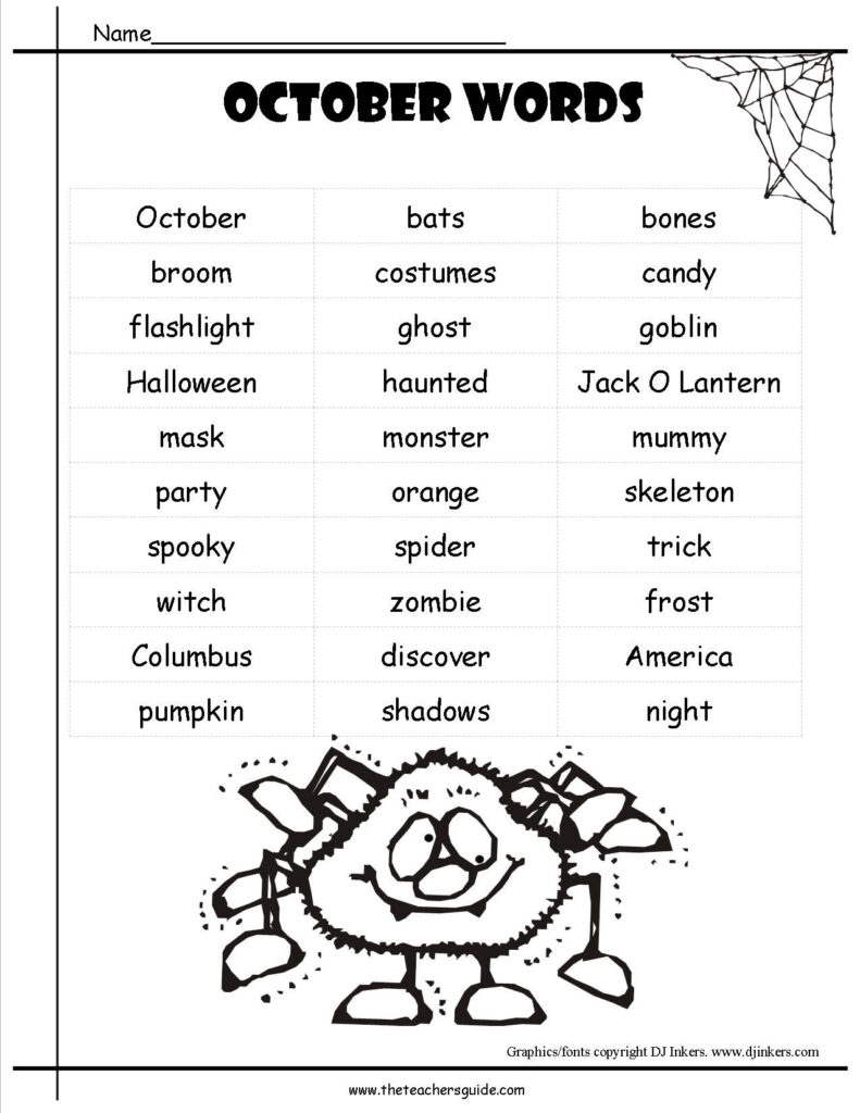 Image Result For Halloween Word List Pdf | Halloween Math