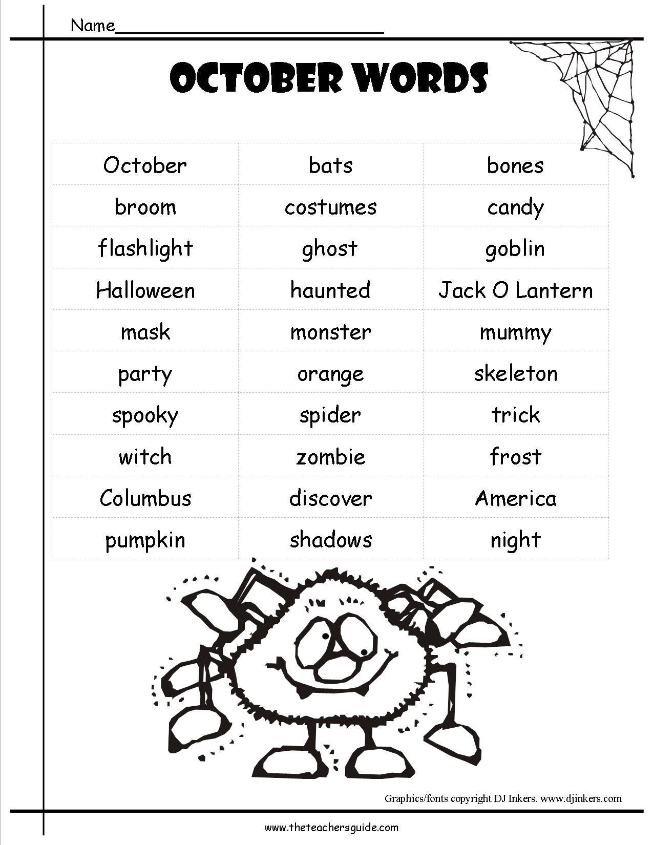 Halloween Word List Printable