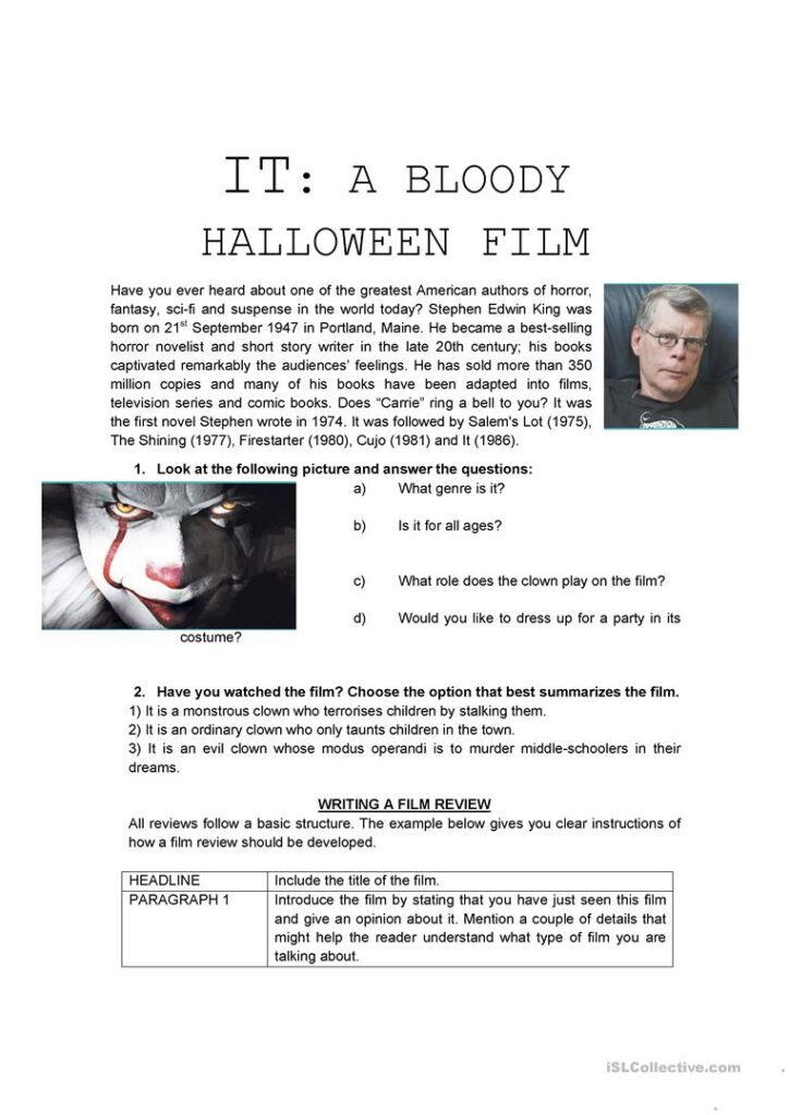 It   Film Review   Halloween   English Esl Worksheets For