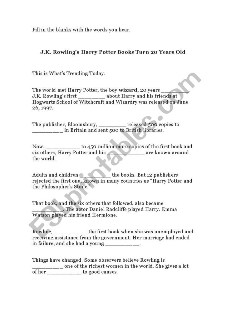 J. K. Rowling´s Harry Potter Books Turn 20 Years Old   Esl