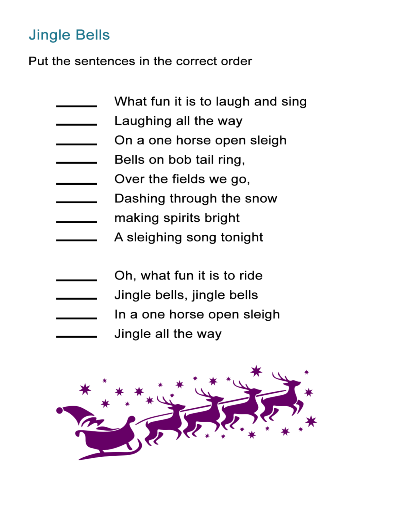 Jingle Bells For Kids Worksheet: Re Order The Song Lyrics