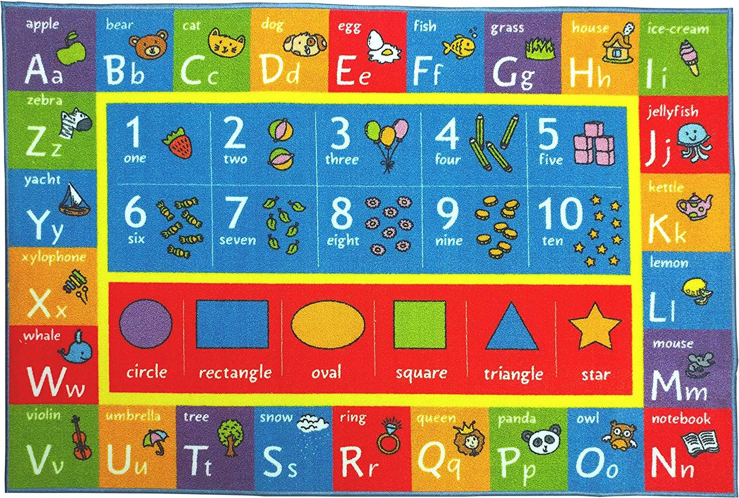 Kids Abc Numbers Shapes Classroom Area Rug | Area Rugs, Rugs