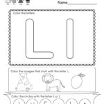 Kindergarten Alphabet Letter L Coloring Worksheet In 2020 Intended For Letter L Worksheets For Kindergarten
