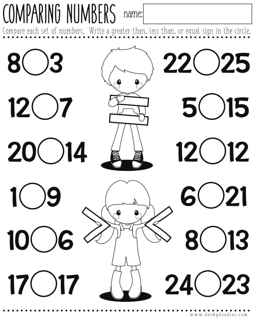 Kindergarten Greater Than Less Worksheet Printable Ten More