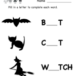 Kindergarten Halloween Missing Letter Worksheet Printable