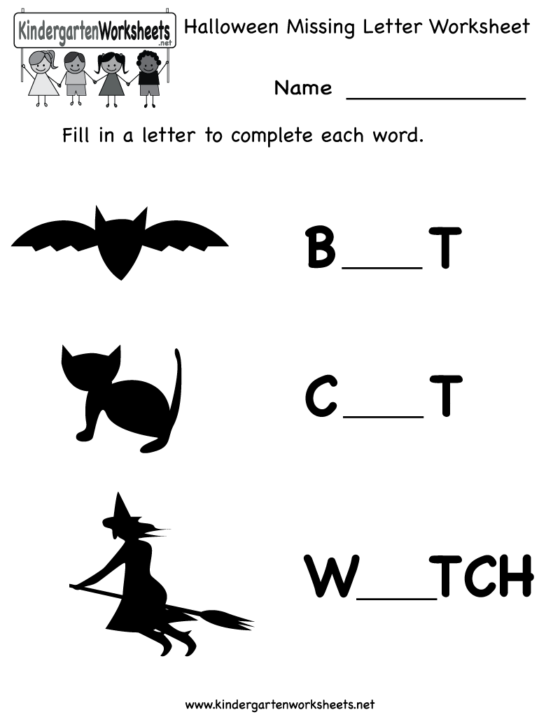 Kindergarten Halloween Missing Letter Worksheet Printable