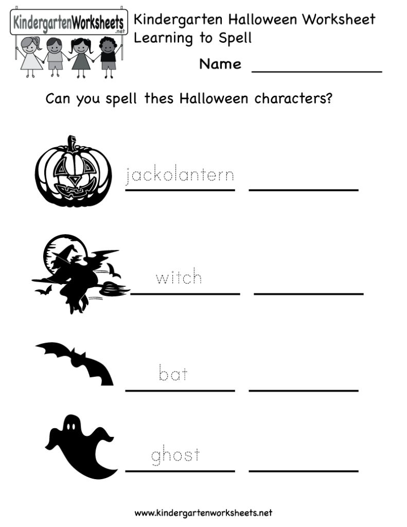 Kindergarten Halloween Spelling Worksheet Printable