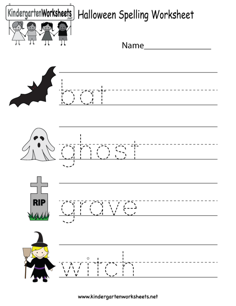 Kindergarten Halloween Spelling Worksheet Printable