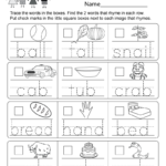 Kindergarten Rhyming Words Worksheet   Free Kindergarten
