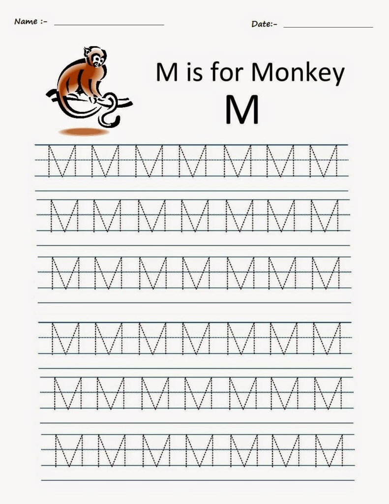 Kindergarten Worksheets: Printable Tracing Worksheets Regarding Alphabet M Worksheets
