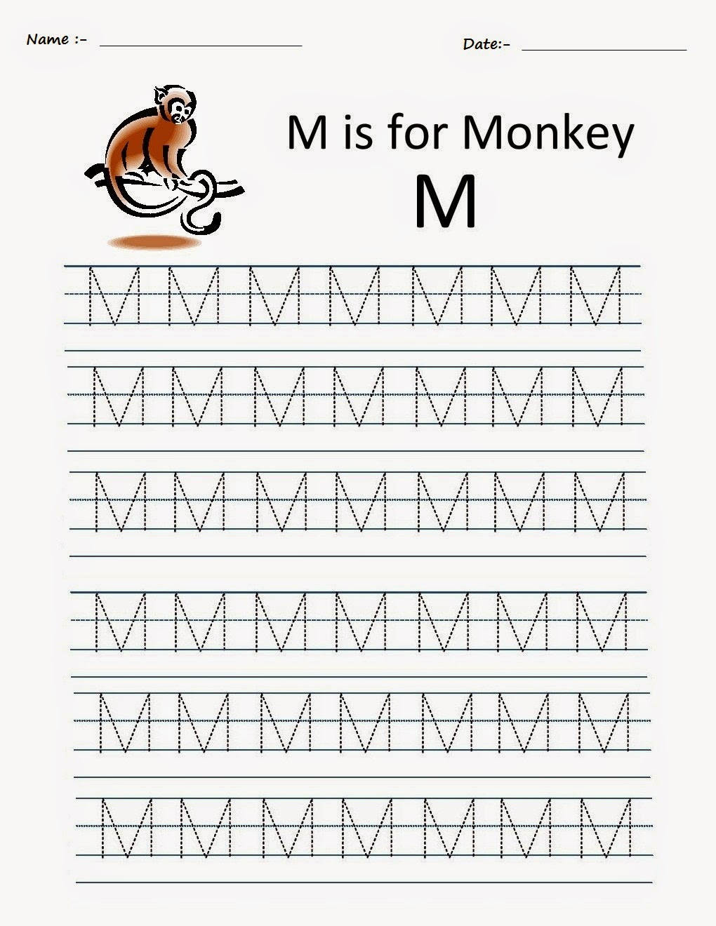 Kindergarten Worksheets: Printable Tracing Worksheets regarding Alphabet M Worksheets