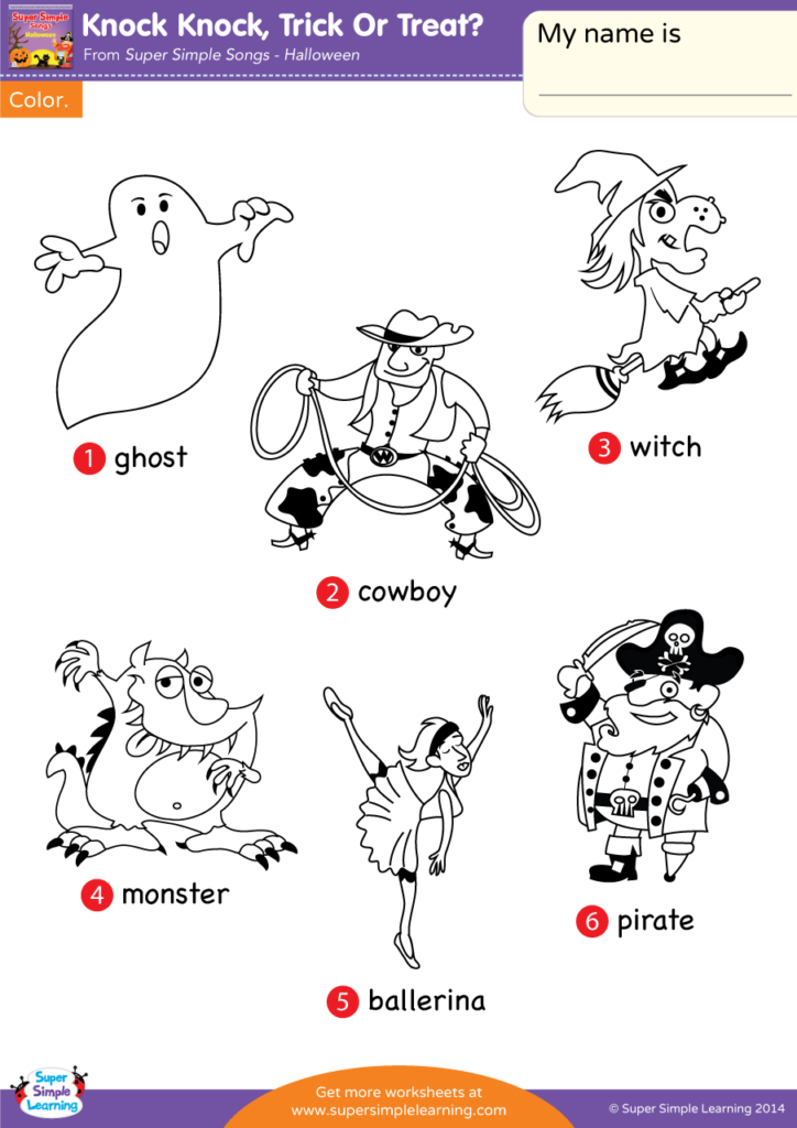 Knock Knock, Trick Or Treat? Worksheet   Vocabulary Coloring
