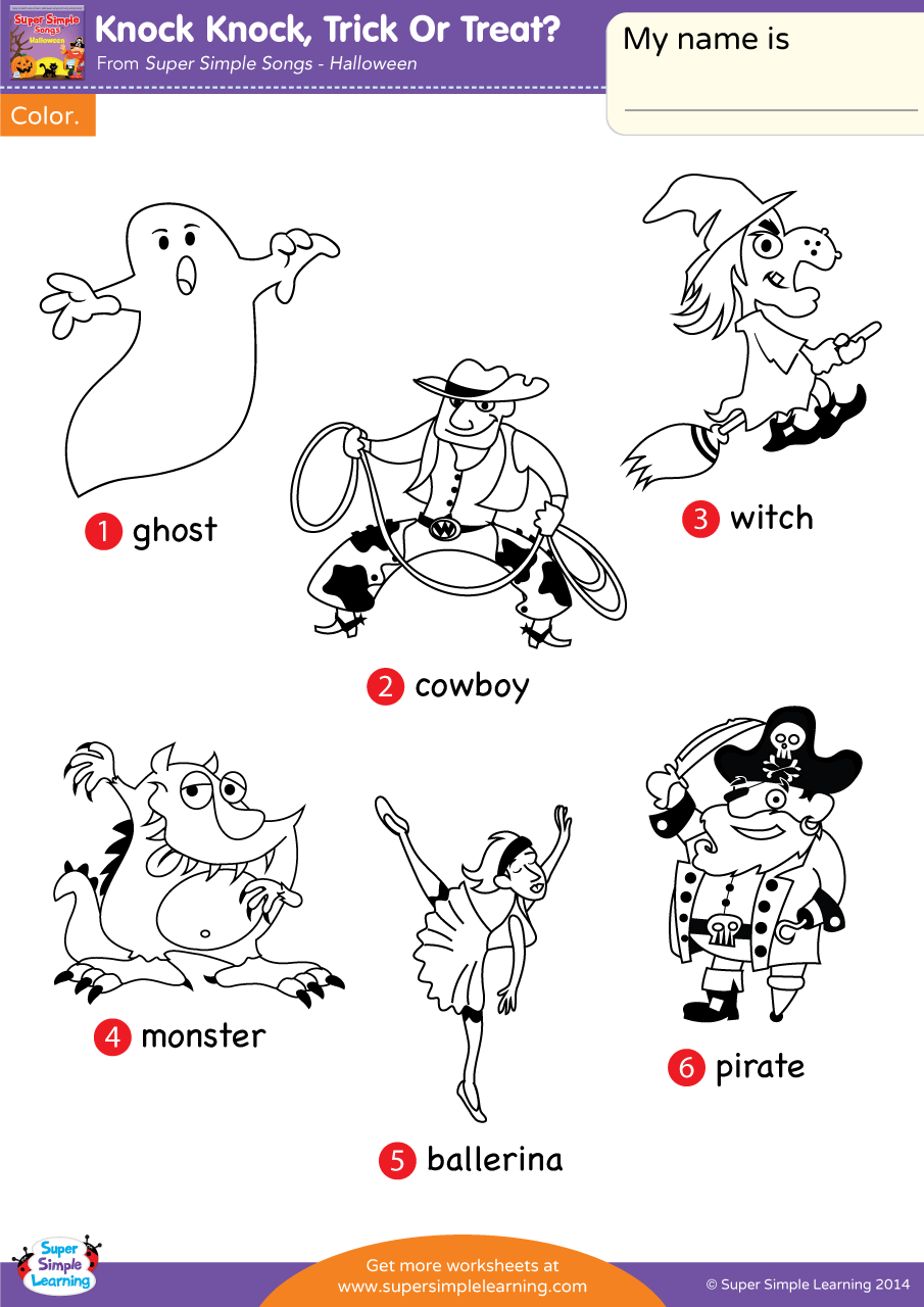 Knock Knock, Trick Or Treat? Worksheet - Vocabulary Coloring