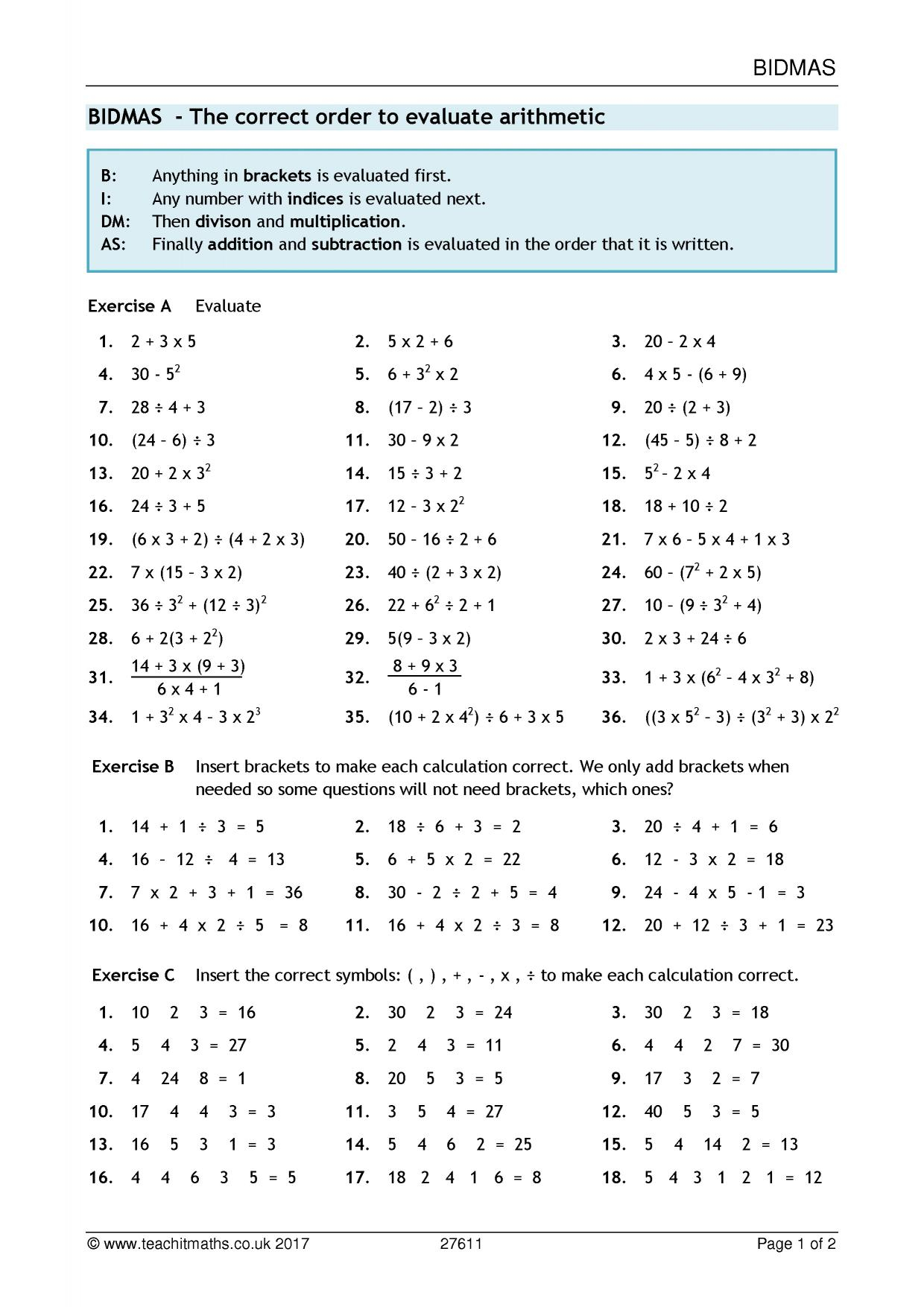 Ks3 | Order Of Operations (Bidmas) | Teachit Maths