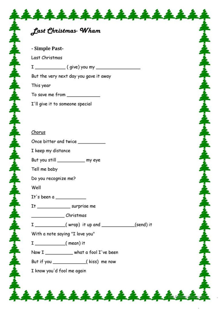 Last Christmas  Simple Past Exercise   English Esl