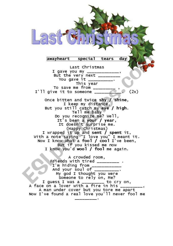 Last Christmas   Song   Esl Worksheetewa11