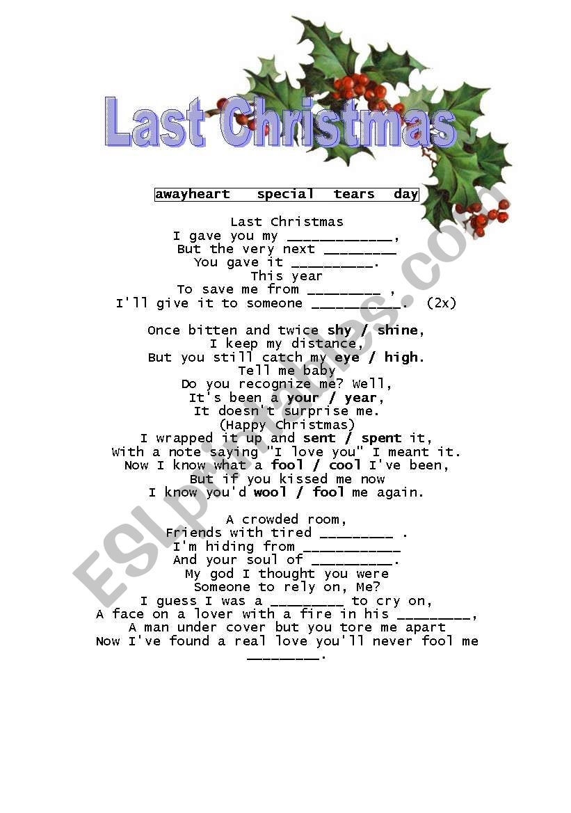 Last Christmas - Song - Esl Worksheetewa11